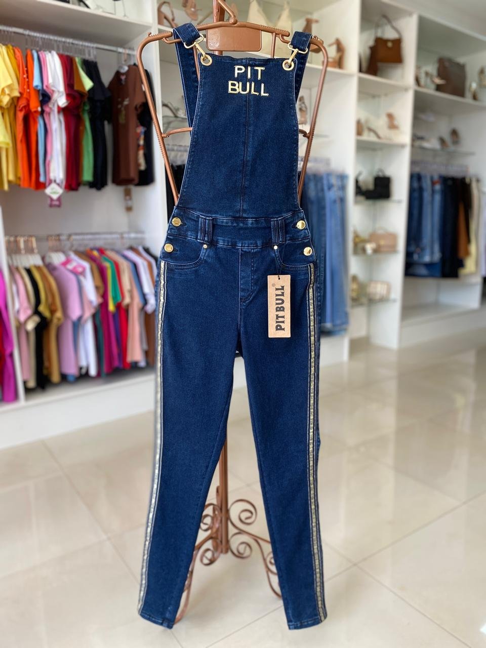 Jardineira Longa Jeans Pit Bull – Azul Escuro TAM 38