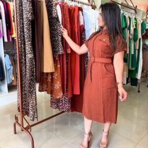Vestido Terracota com Pesponto e Cinto – Fascinius TAM PP