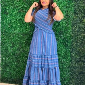 Vestido Azul com Recortes e Babados - Fascínius TAM M