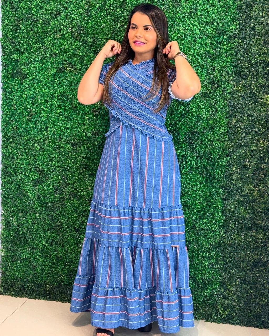 Vestido Azul com Recortes e Babados - Fascínius TAM M