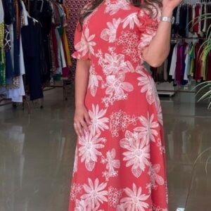 Vestido Midi Rosa Sol da Terra – Bordado Floral TAM G