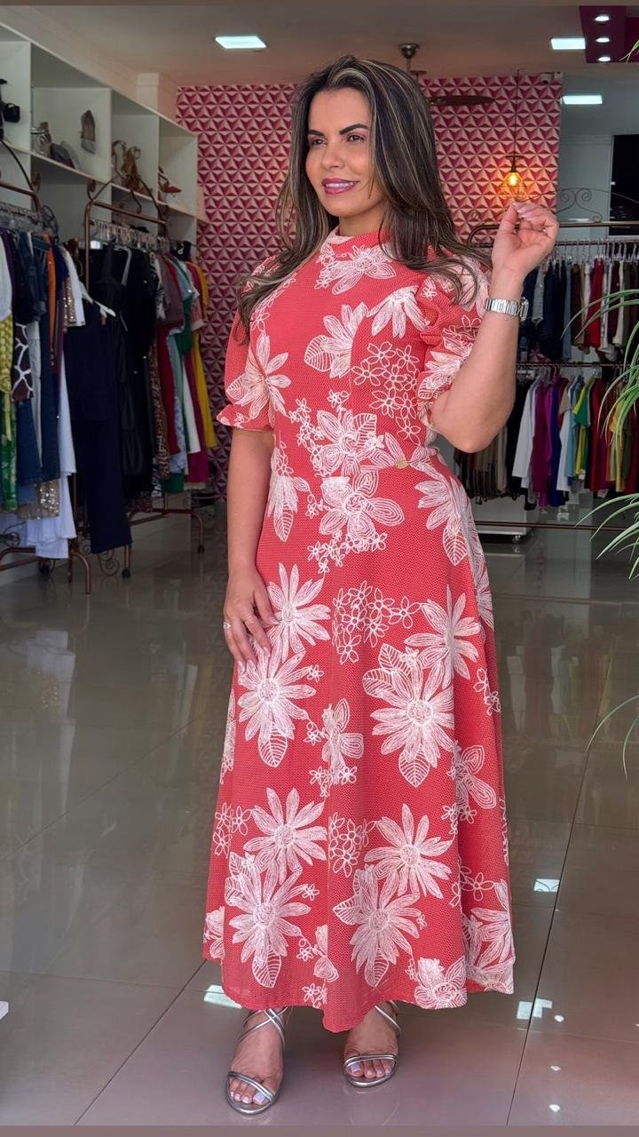 Vestido Midi Rosa Sol da Terra – Bordado Floral TAM G