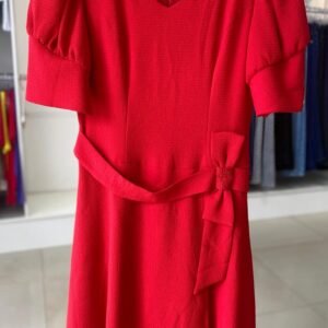 Vestido Vermelho Gola V com Laço - Danutta TAM G