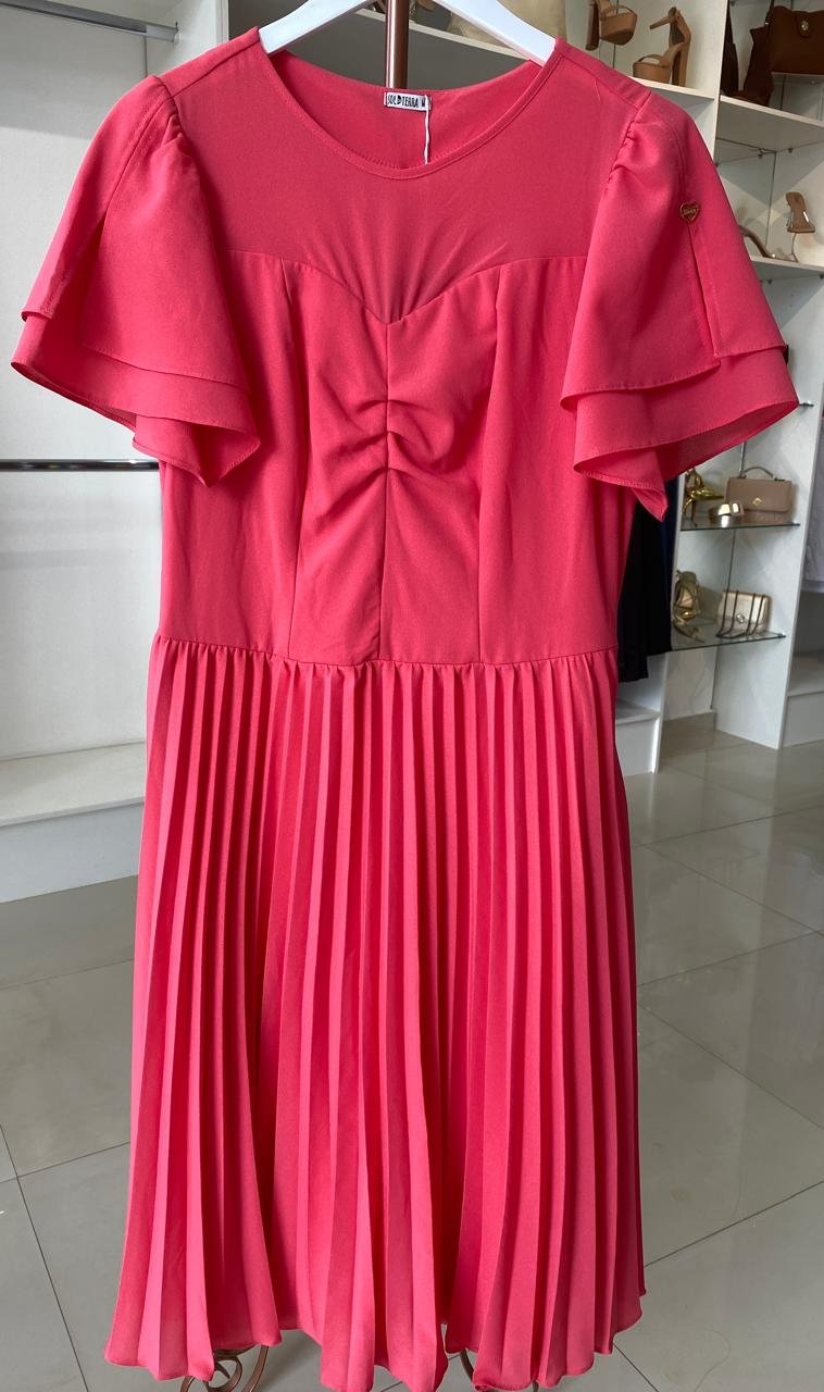 Vestido Rosa Plissado com Forro – Sol da Terra TAM M