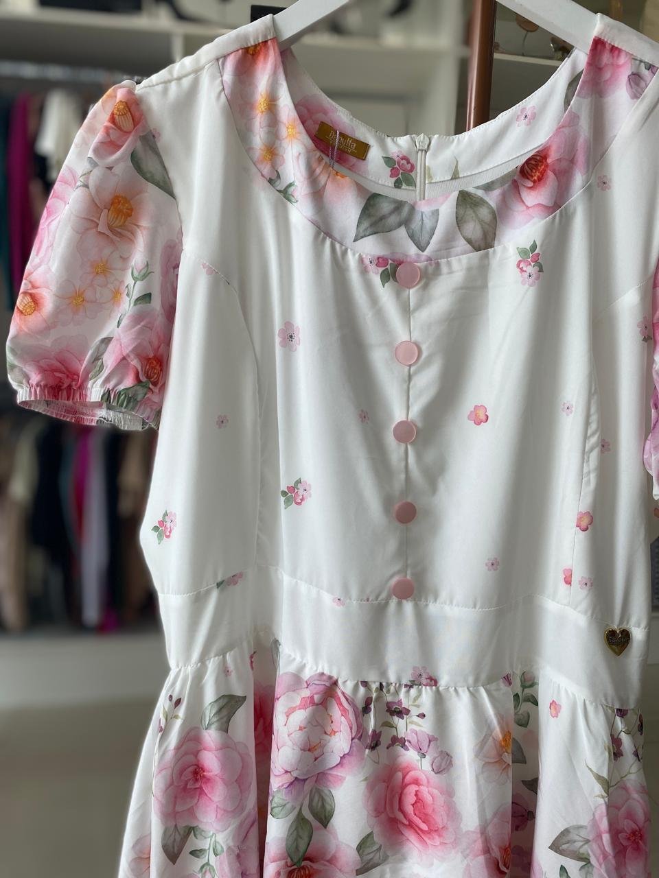 Vestido Longuete Floral Rosa com Babados – Danutta TAM M
