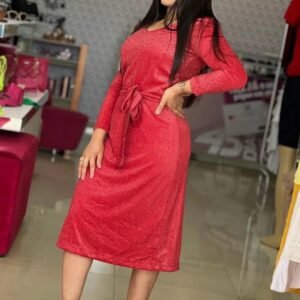 Vestido Vermelho em Malha com Brilho – Femy TAM P