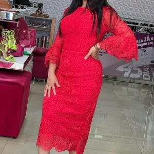 Vestido Midi Vermelho em Renda e Guipir – Doce Maria TAM P