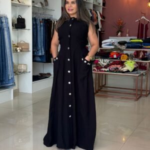 Vestido Longo com Vivo – Preto TAM P
