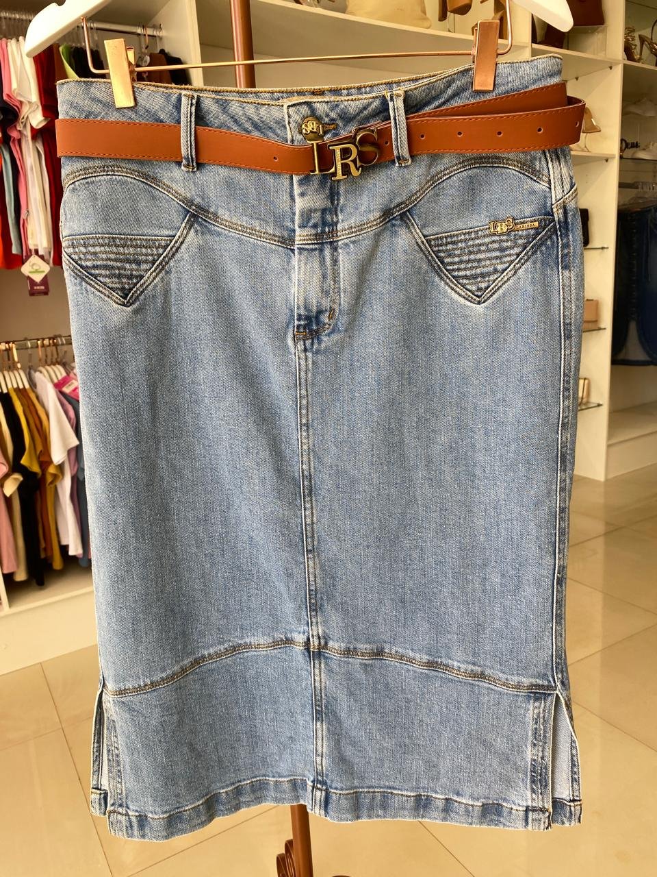 Saia Midi Larissa – Jeans Claro