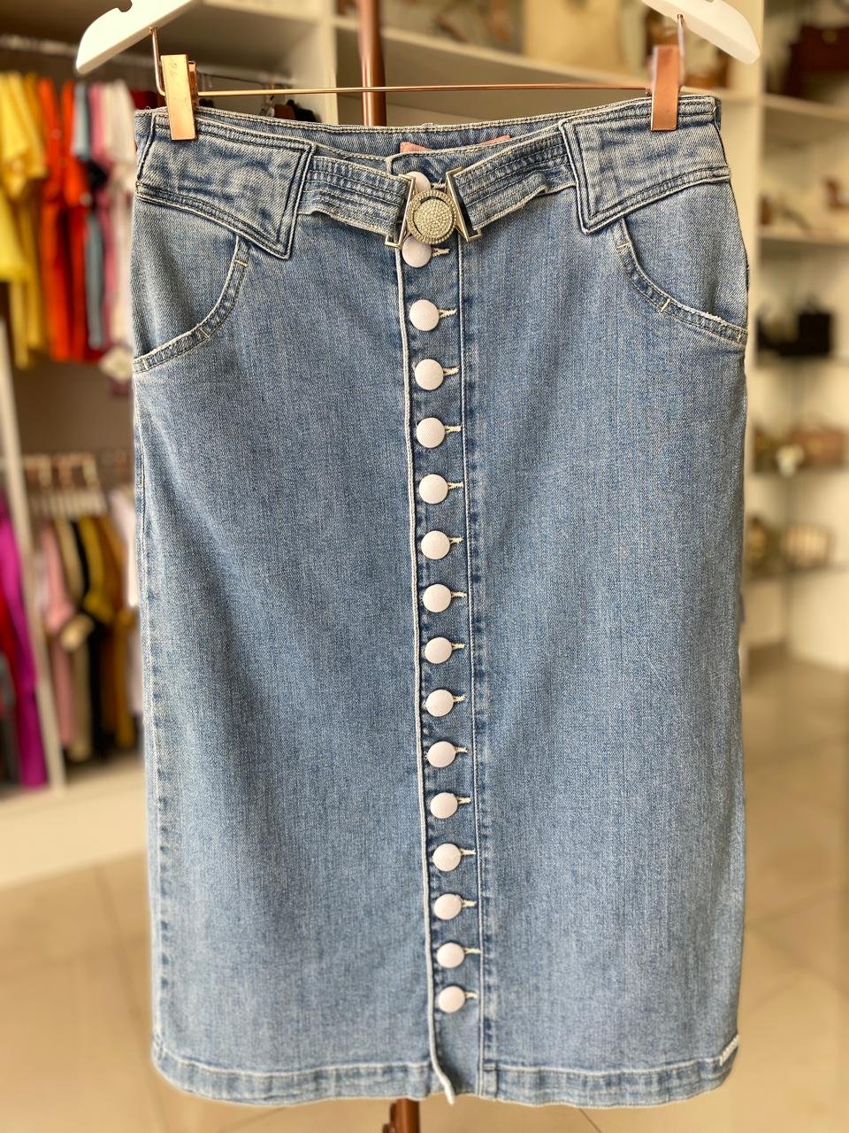 Saia Midi Larissa – Jeans Claro TAM 42