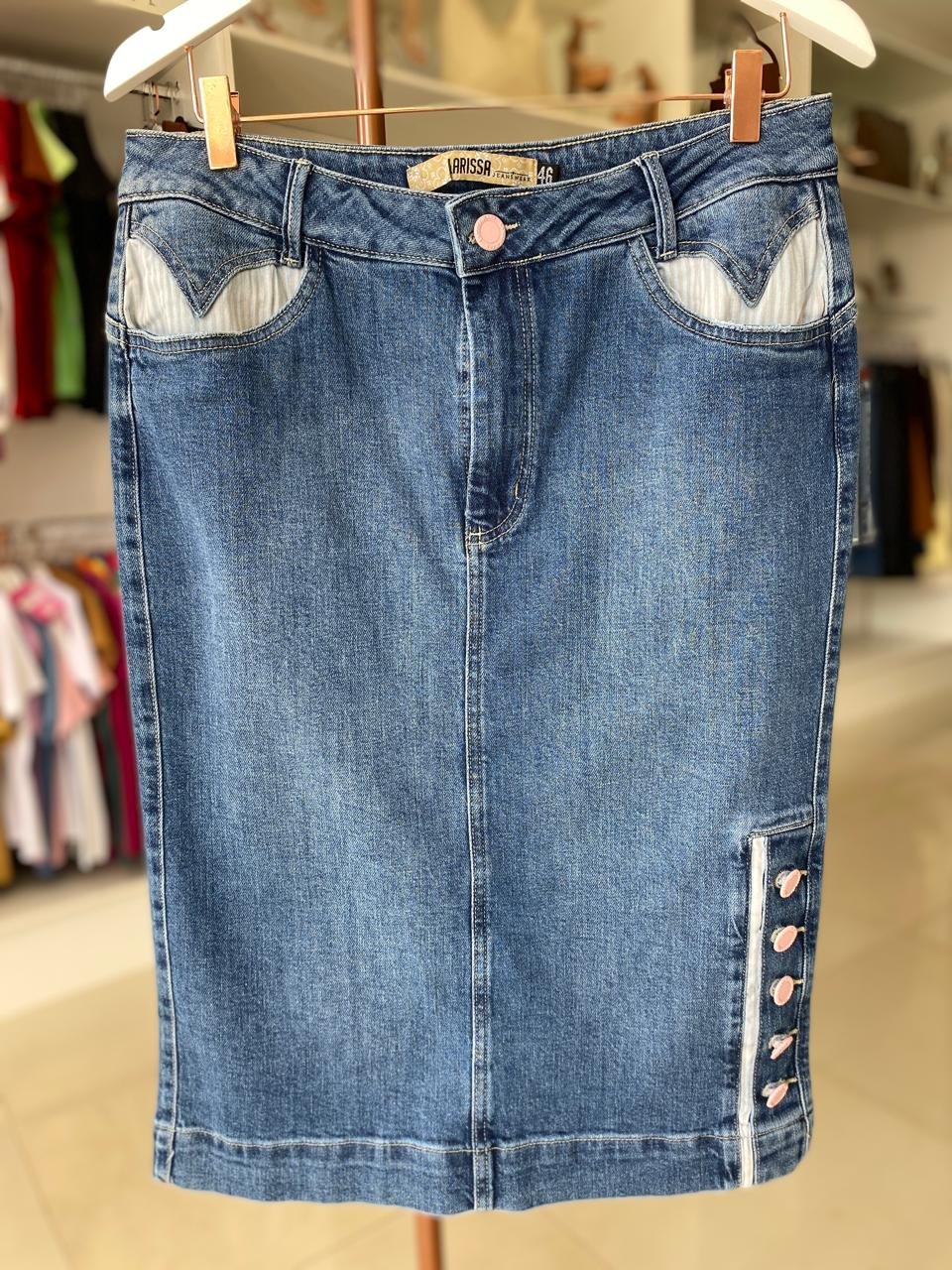 Saia Midi Larissa – Jeans Claro TAM 46