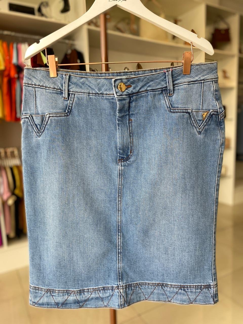 Saia Midi Larissa – Jeans Claro TAM 48